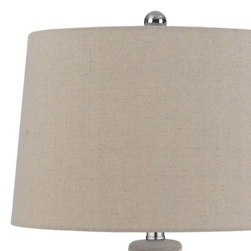 27 Inch Table Lamp Set of 2, Ceramic Base, Hardback Fabric Shade, Ivory - BM282154