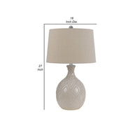 27 Inch Table Lamp Set of 2, Ceramic Base, Hardback Fabric Shade, Ivory - BM282154