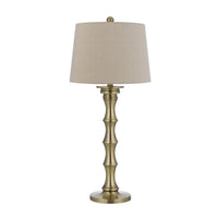 Noah 32 Inch Accent Table Lamp Set of 2, Turned Pedestal, Antique Brass - BM282156