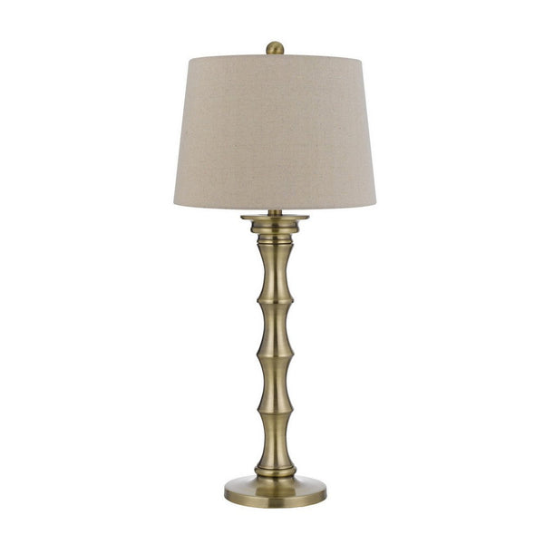 Noah 32 Inch Accent Table Lamp Set of 2, Turned Pedestal, Antique Brass - BM282156