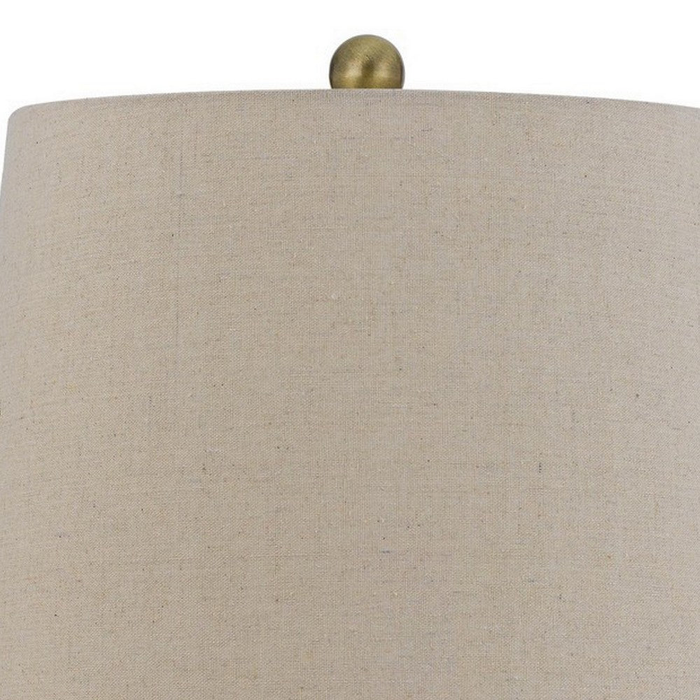 Noah 32 Inch Accent Table Lamp Set of 2, Turned Pedestal, Antique Brass - BM282156