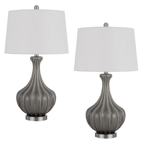 29 Inch Accent Table Lamp Set of 2, Elegant Tapered Glass Base, Slate Gray - BM282159