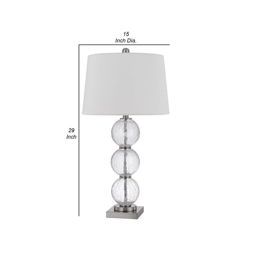 29 Inch Accent Table Lamp Set of 2, Stacked Crackle Glass balls, Silver - BM282160