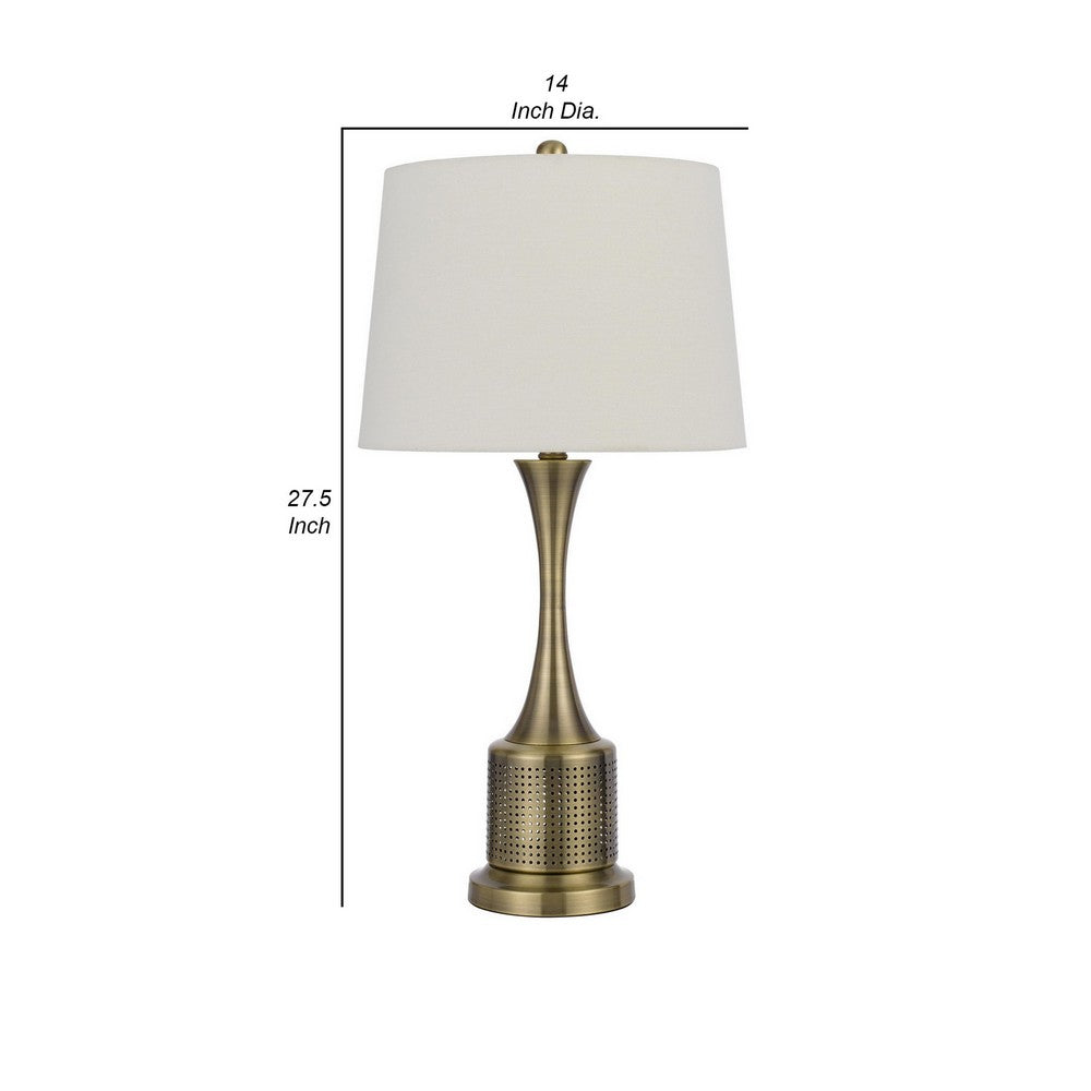 28 Inch Modern Table Lamp, Hardback Fabric Shade, Set of 2, Antique Brass - BM282162