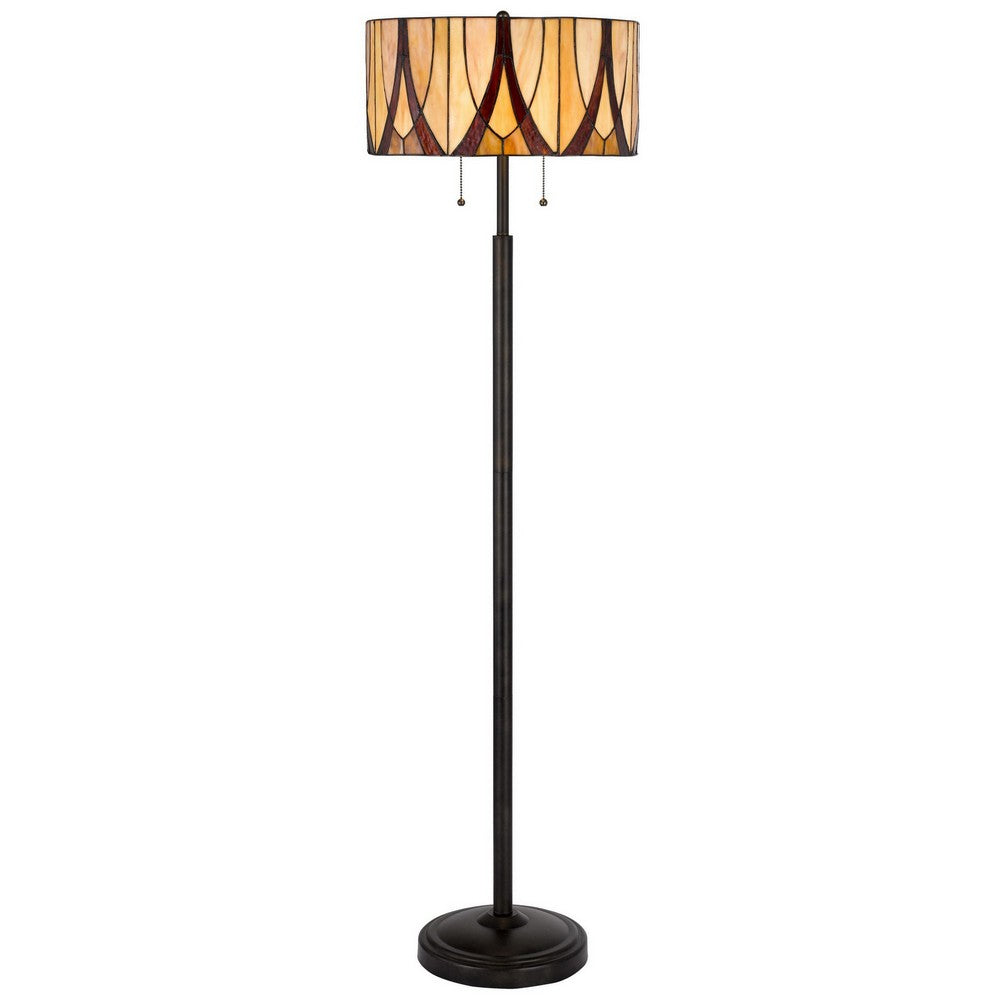 Eli 60 Inch Tiffany Style Floor Lamp, Glass Shade, Metal Base, Antique Bronze - BM282166