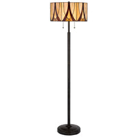 Eli 60 Inch Tiffany Style Floor Lamp, Glass Shade, Metal Base, Antique Bronze - BM282166