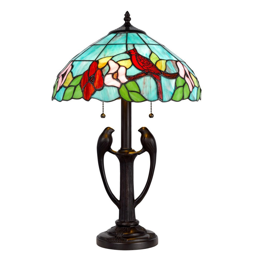 22 Inch Classic Table Lamp, Bird Art Stained Glass Shade, Antique Bronze - BM282168