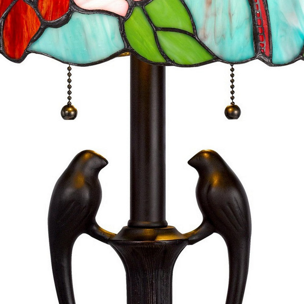 22 Inch Classic Table Lamp, Bird Art Stained Glass Shade, Antique Bronze - BM282168