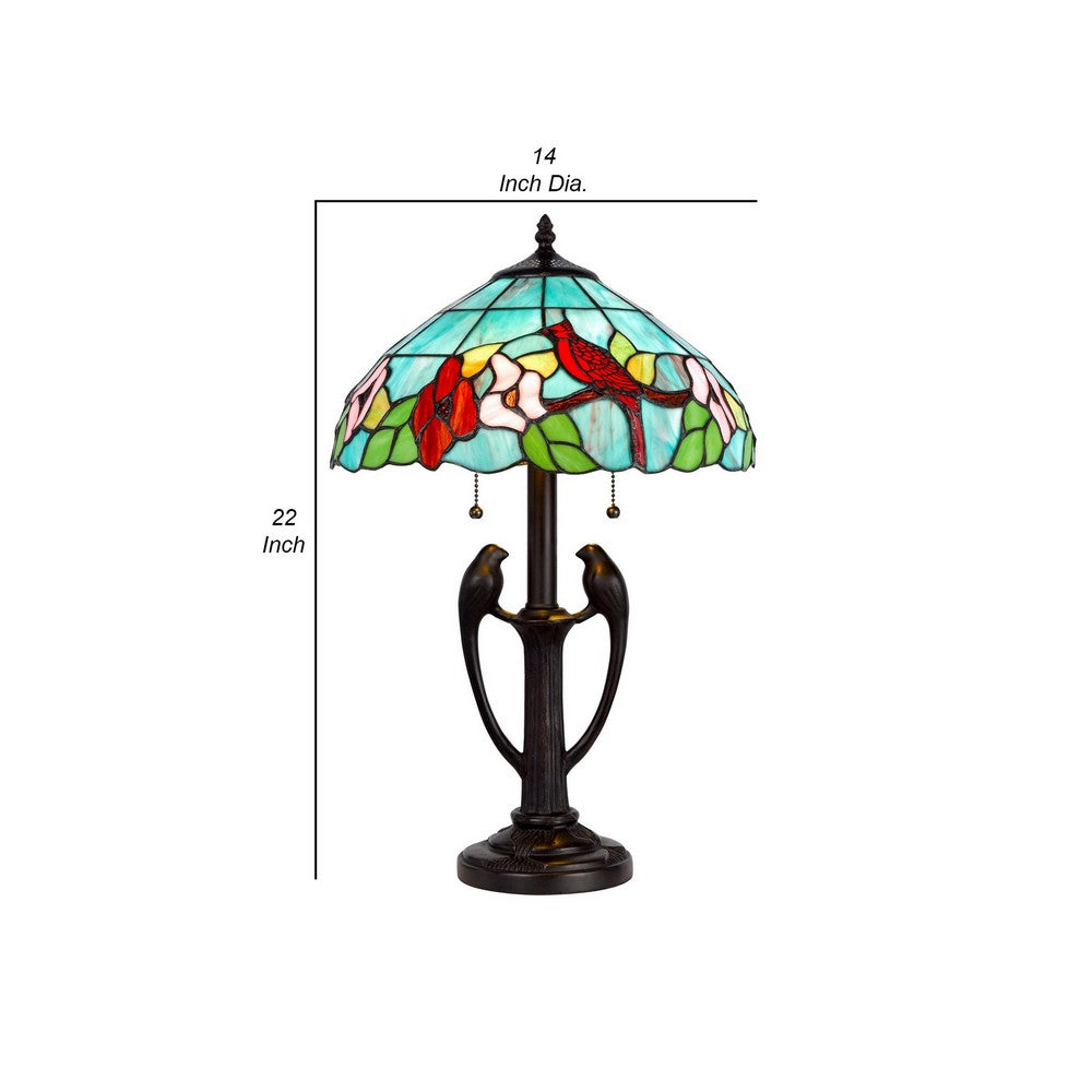 22 Inch Classic Table Lamp, Bird Art Stained Glass Shade, Antique Bronze - BM282168