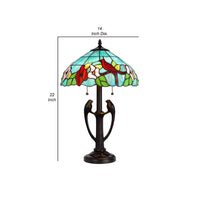 22 Inch Classic Table Lamp, Bird Art Stained Glass Shade, Antique Bronze - BM282168