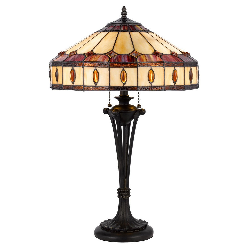 Xia 26 Inch Tiffany Style Vintage Table Lamp, Glass Shade, Antique Bronze - BM282170