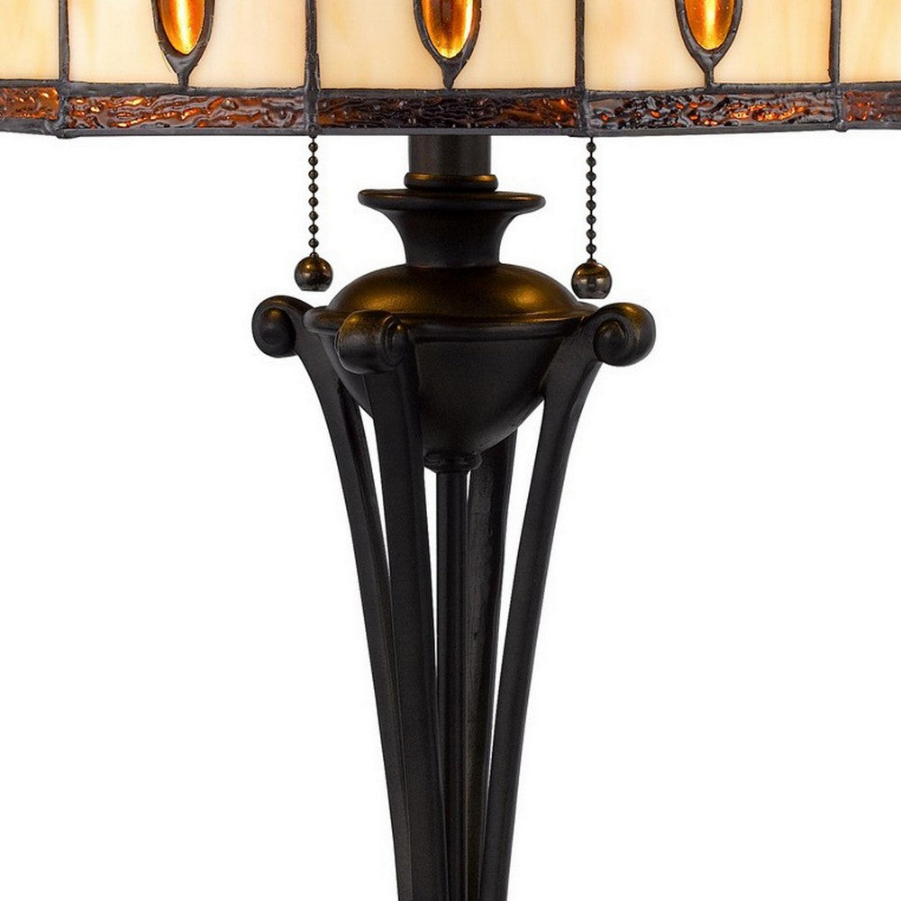 Xia 26 Inch Tiffany Style Vintage Table Lamp, Glass Shade, Antique Bronze - BM282170