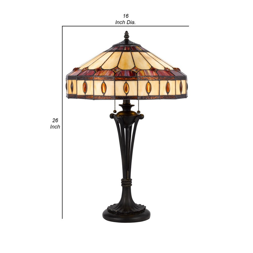 Xia 26 Inch Tiffany Style Vintage Table Lamp, Glass Shade, Antique Bronze - BM282170