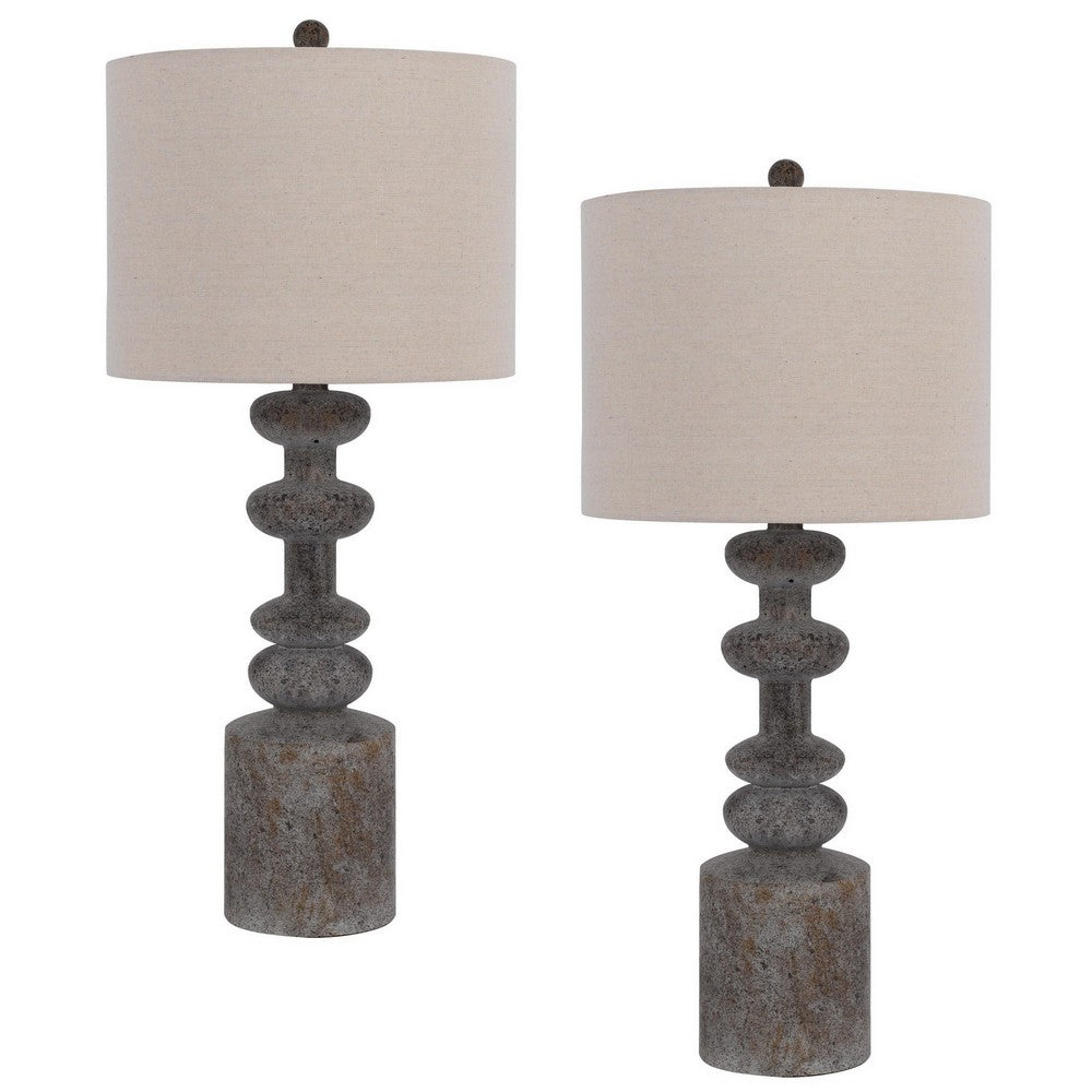 31 Inch Accent Table Lamp, Resin Turned Base, Set of 2, Beige, Gray - BM282179