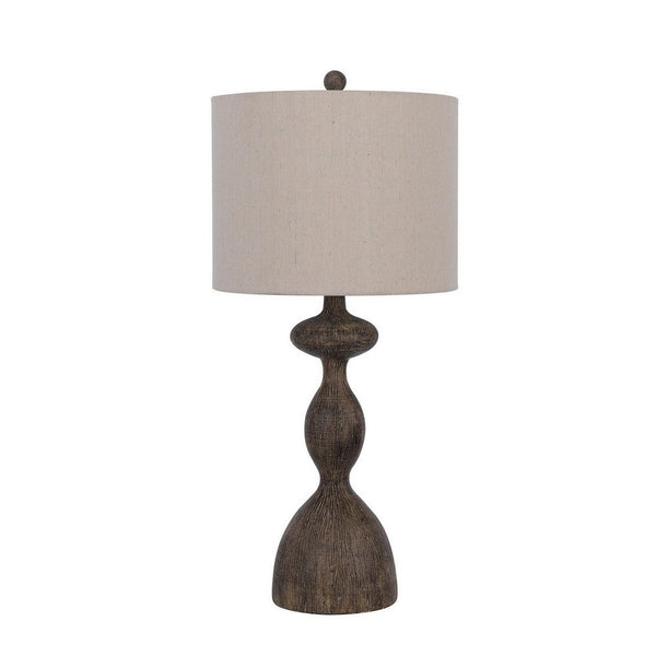 30 Inch 2 Table Lamps, Resin Accent, Turned Base, Rustic Wood Brown, Beige - BM282180