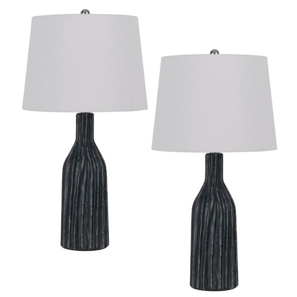 25 Inch Set of 2 Artisanal Ceramic Accent Table Lamp, Fluted, Grayed Black - BM282182