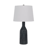 25 Inch Set of 2 Artisanal Ceramic Accent Table Lamp, Fluted, Grayed Black - BM282182