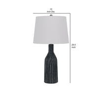 25 Inch Set of 2 Artisanal Ceramic Accent Table Lamp, Fluted, Grayed Black - BM282182
