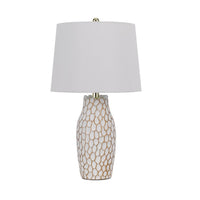 23 Inch Set of 2 Ceramic Accent Table Lamp, Hammered Base, White, Gold - BM282183