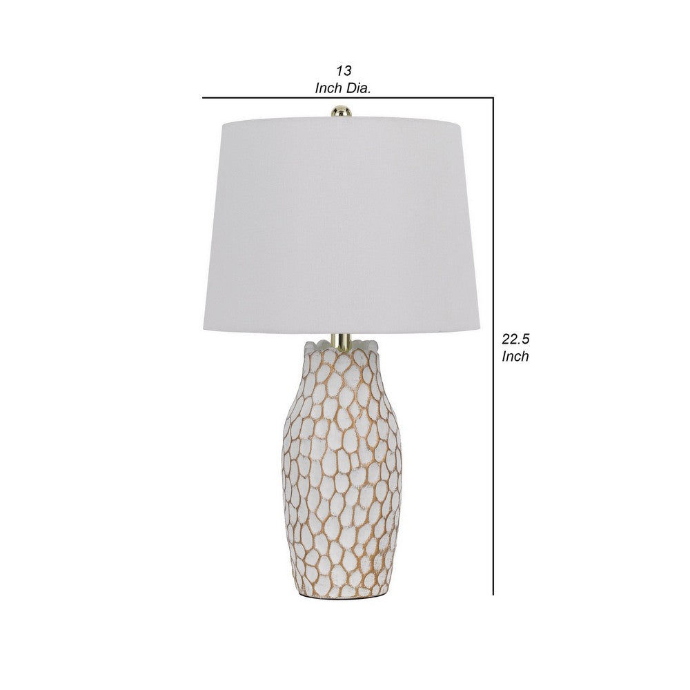 23 Inch Set of 2 Ceramic Accent Table Lamp, Hammered Base, White, Gold - BM282183