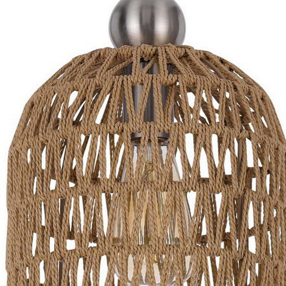 8 Inch Dia. Pendant Ceiling Light Fixture, Rope Woven Shade, Brown, Chrome - BM282186