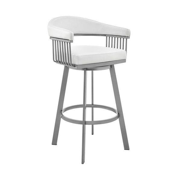 Oliver 25 Inch Modern Counter Stool Chair, Vegan Leather, Swivel, White - BM282634