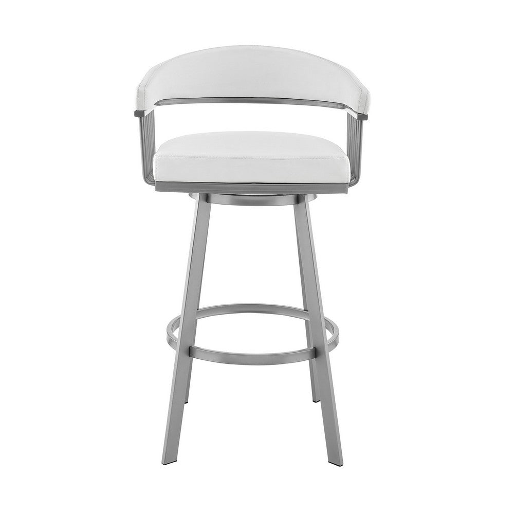 Oliver 25 Inch Modern Counter Stool Chair, Vegan Leather, Swivel, White - BM282634