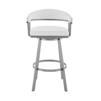 Oliver 25 Inch Modern Counter Stool Chair, Vegan Leather, Swivel, White - BM282634