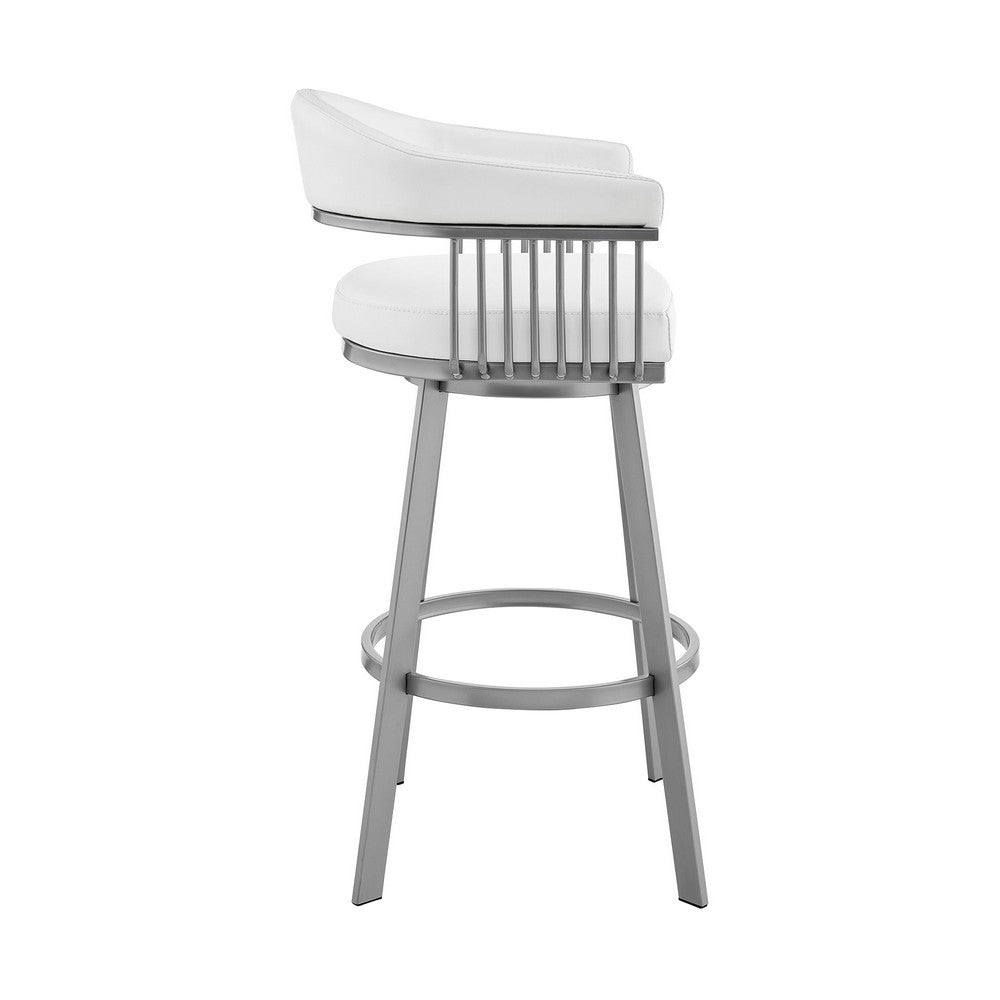 Oliver 25 Inch Modern Counter Stool Chair, Vegan Leather, Swivel, White - BM282634