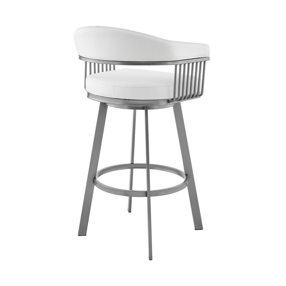 Oliver 25 Inch Modern Counter Stool Chair, Vegan Leather, Swivel, White - BM282634