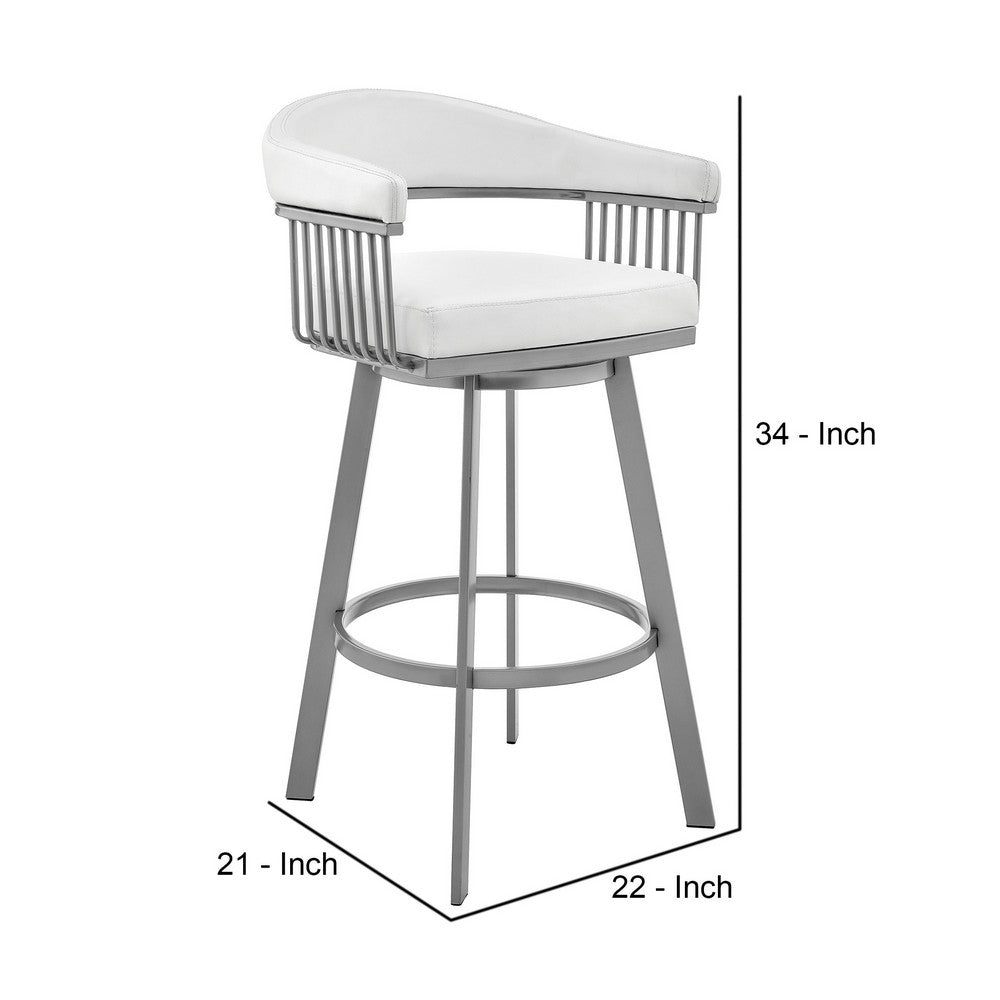 Oliver 25 Inch Modern Counter Stool Chair, Vegan Leather, Swivel, White - BM282634