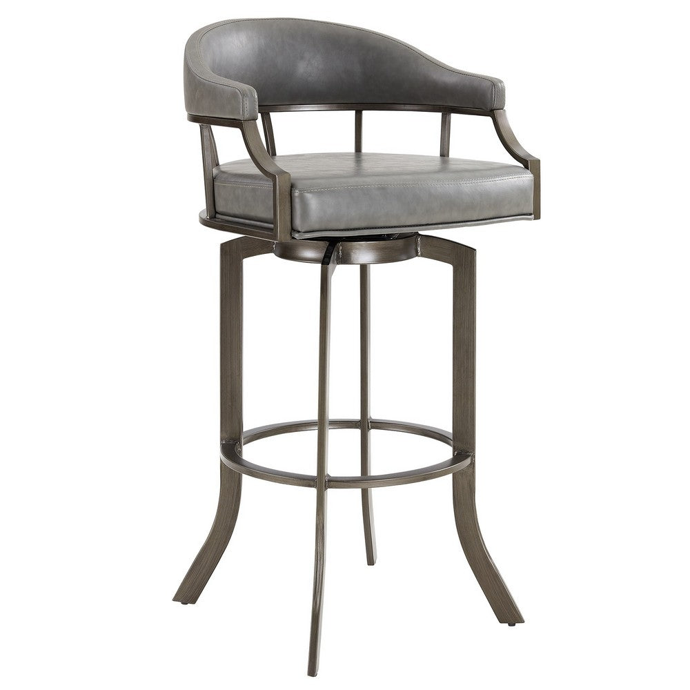 Blake 30 Inch Modern Vegan Faux Leather Bar Stool, Swivel, Metal Legs, Gray - BM282703