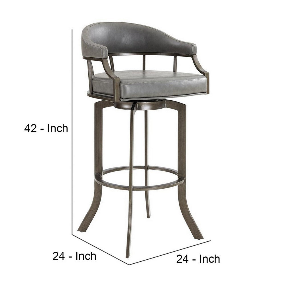 Blake 30 Inch Modern Vegan Faux Leather Bar Stool, Swivel, Metal Legs, Gray - BM282703