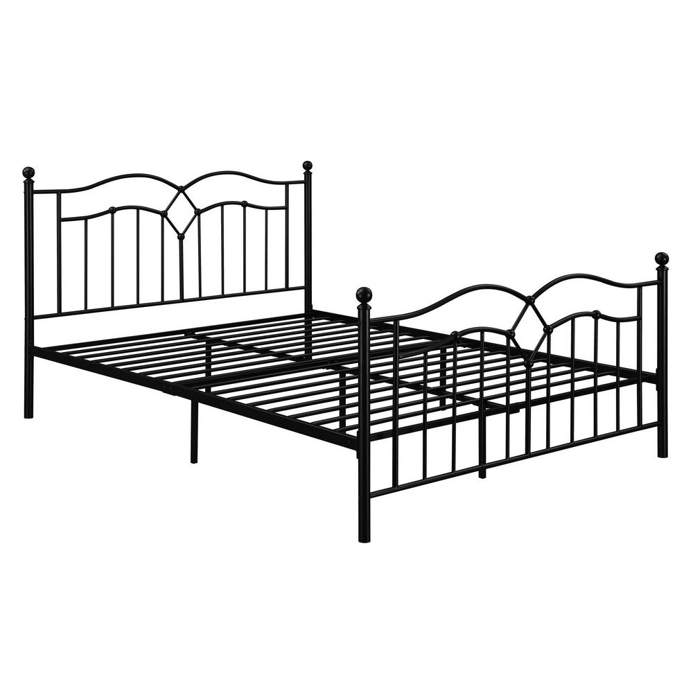 Modern Queen Size Bed, Curved Accent, Black Heavy Gauge Steel Metal Frame - BM283014