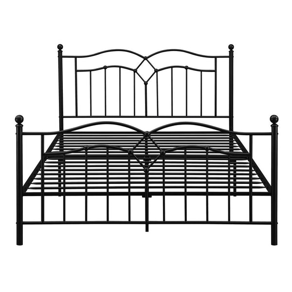 Modern Queen Size Bed, Curved Accent, Black Heavy Gauge Steel Metal Frame - BM283014