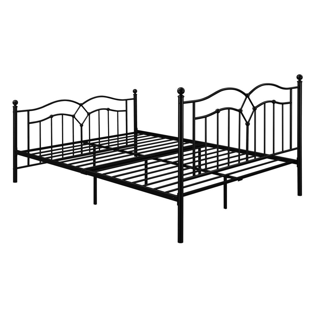 Modern Queen Size Bed, Curved Accent, Black Heavy Gauge Steel Metal Frame - BM283014