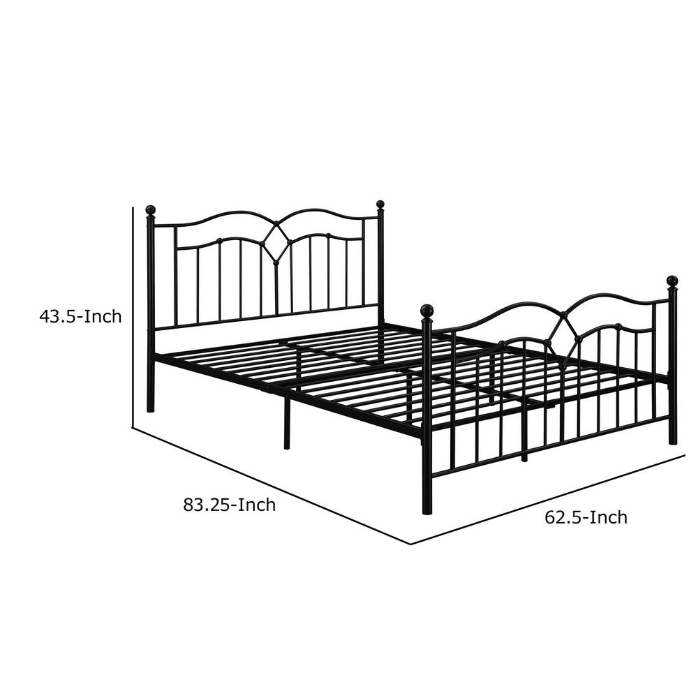 Modern Queen Size Bed, Curved Accent, Black Heavy Gauge Steel Metal Frame - BM283014