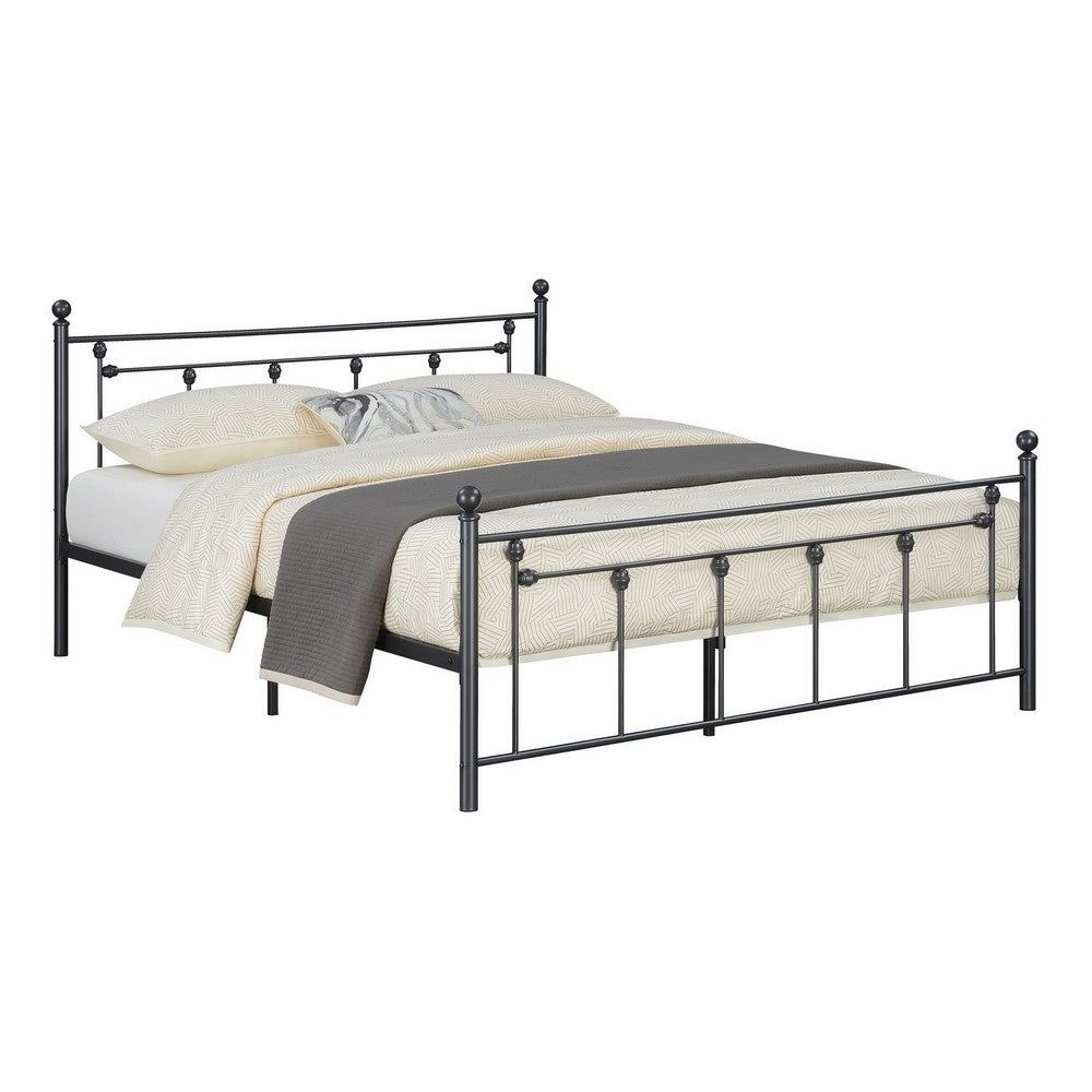 Olly Modern Queen Size Bed, Heavy Steel Metal Frame, Slatted, Matte Black - BM283018