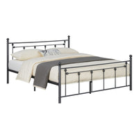 Olly Modern Queen Size Bed, Heavy Steel Metal Frame, Slatted, Matte Black - BM283018