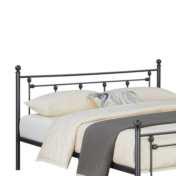 Olly Modern Queen Size Bed, Heavy Steel Metal Frame, Slatted, Matte Black - BM283018