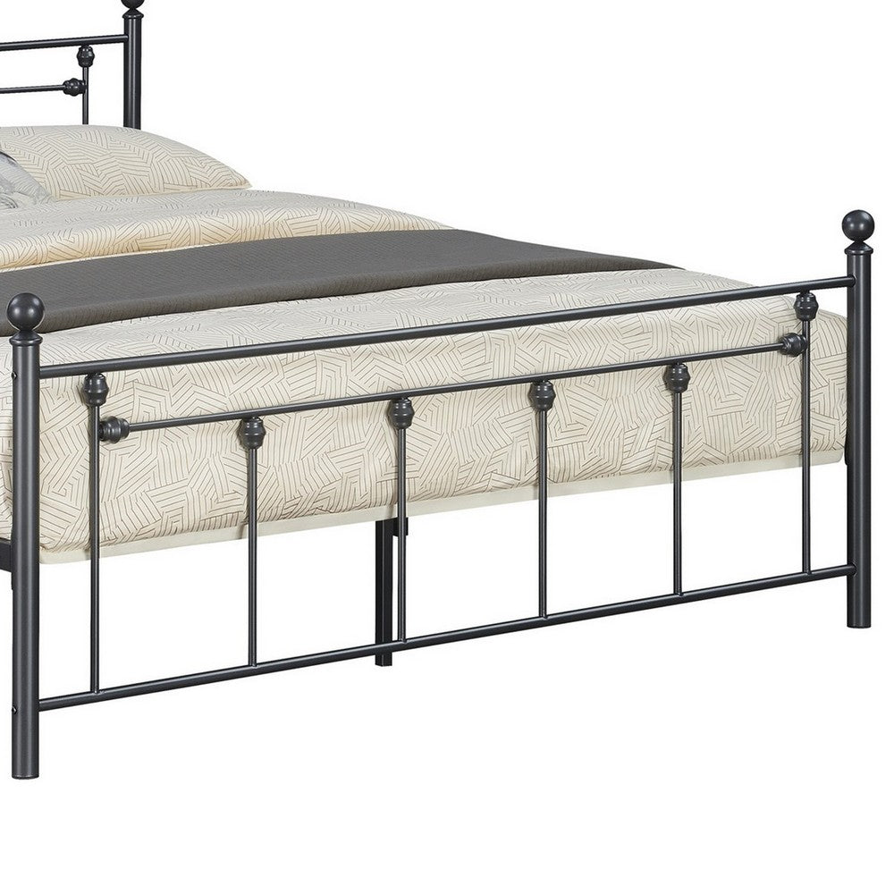 Olly Modern Queen Size Bed, Heavy Steel Metal Frame, Slatted, Matte Black - BM283018