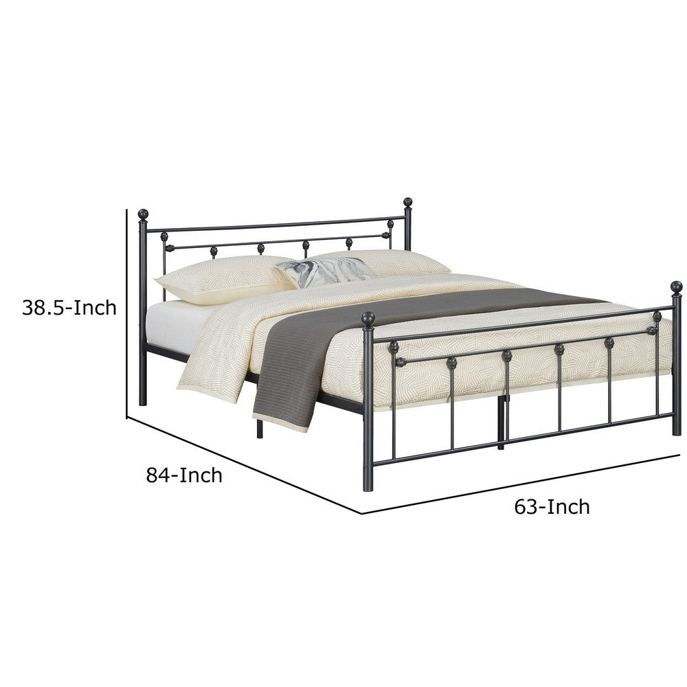 Olly Modern Queen Size Bed, Heavy Steel Metal Frame, Slatted, Matte Black - BM283018