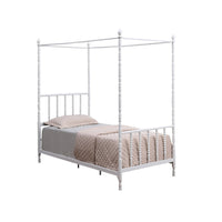 Modern Metal Twin Size Canopy Bed, Spindled Turned Posts, Classic White - BM283037