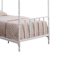 Modern Metal Twin Size Canopy Bed, Spindled Turned Posts, Classic White - BM283037