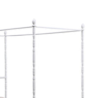 Modern Metal Twin Size Canopy Bed, Spindled Turned Posts, Classic White - BM283037