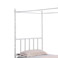 Modern Metal Twin Size Canopy Bed, Spindled Turned Posts, Classic White - BM283037