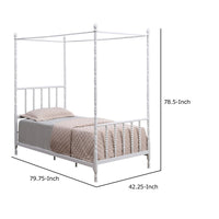 Modern Metal Twin Size Canopy Bed, Spindled Turned Posts, Classic White - BM283037