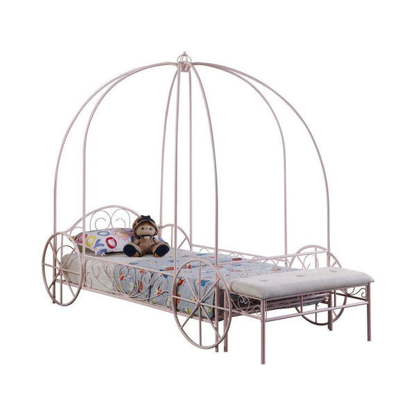 Modern Twin Size Canopy Bed, Princess Carriage Design, Powder Pink - BM283038