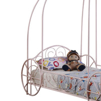 Modern Twin Size Canopy Bed, Princess Carriage Design, Powder Pink - BM283038