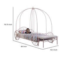 Modern Twin Size Canopy Bed, Princess Carriage Design, Powder Pink - BM283038